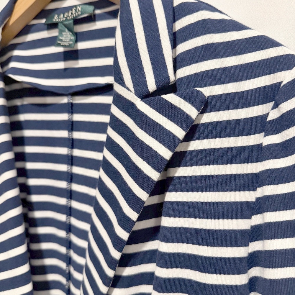 Lauren Ralph Lauren Striped Blazer Womens L Navy White Jacket Preppy Nautical - Picture 9 of 11